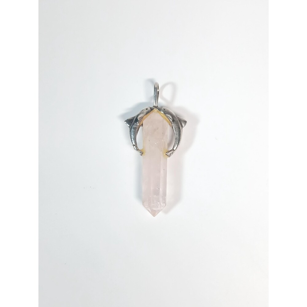 Sterling Silver Dolphin Rose Quartz Point Artisan Pendant